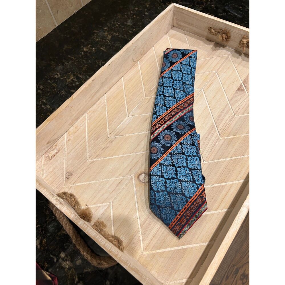 NWOT Bruno Conte Tie Pocket Square Set Blue Orange Baroque Paisley